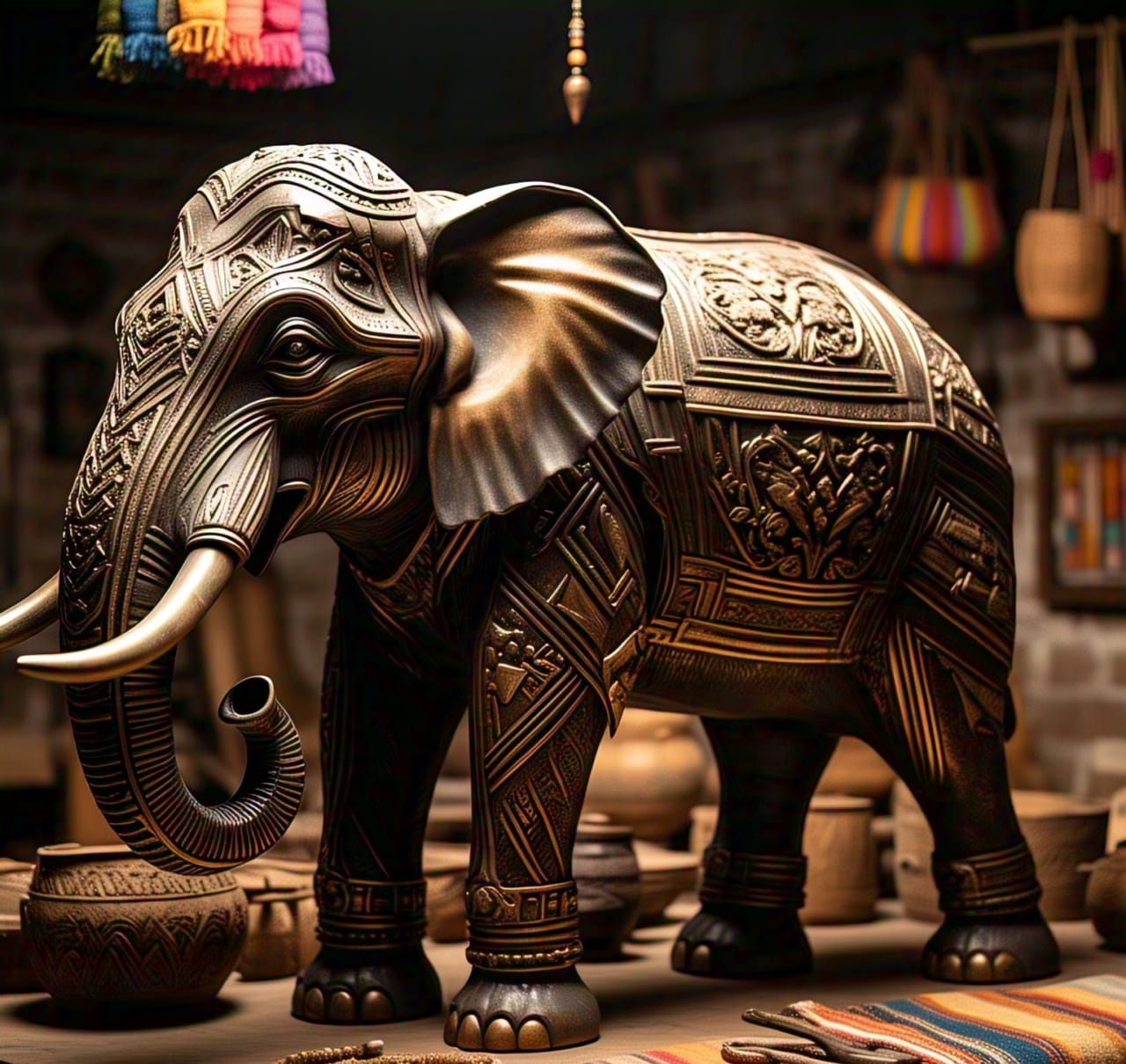 WhatsApp Image 2026-02-27 at 4.51.06 PM (1) Handcrafted Royal Elephant Statue – Vintage Embossed Metal Decorative Showpiece - Image 1